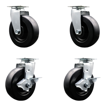 SERVICE CASTER 6 Inch Polyolefin Swivel Caster Set with Ball Bearings 2 Brakes SCC SCC-20S620-POB-2-TLB-2